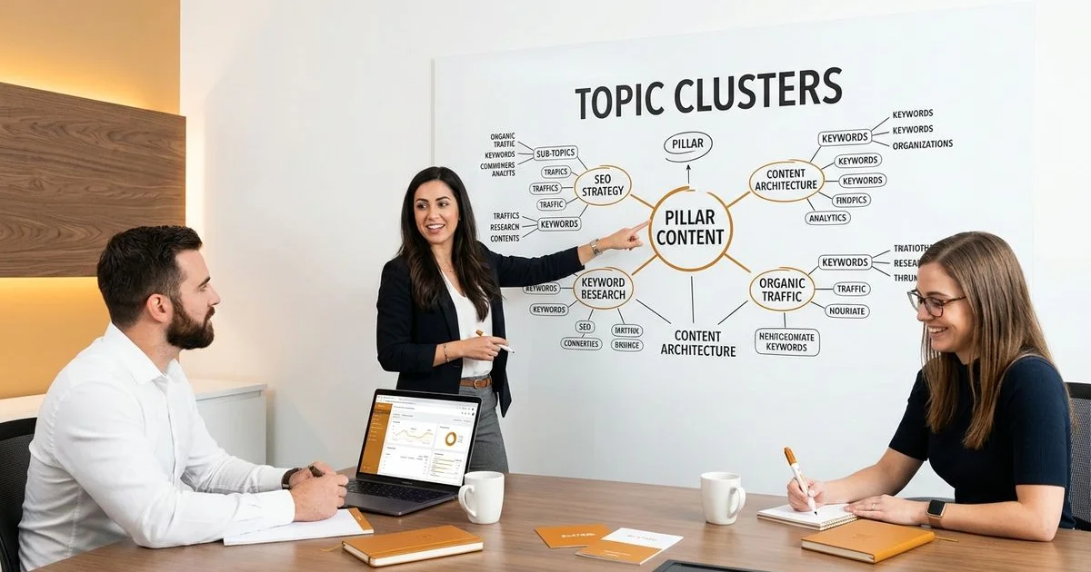 主題叢集與支柱頁面 SEO 內容架構示意圖