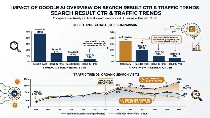 Google AI Overview 對搜尋結果頁面點擊率影響的數據對比圖表展示流量變化趨勢