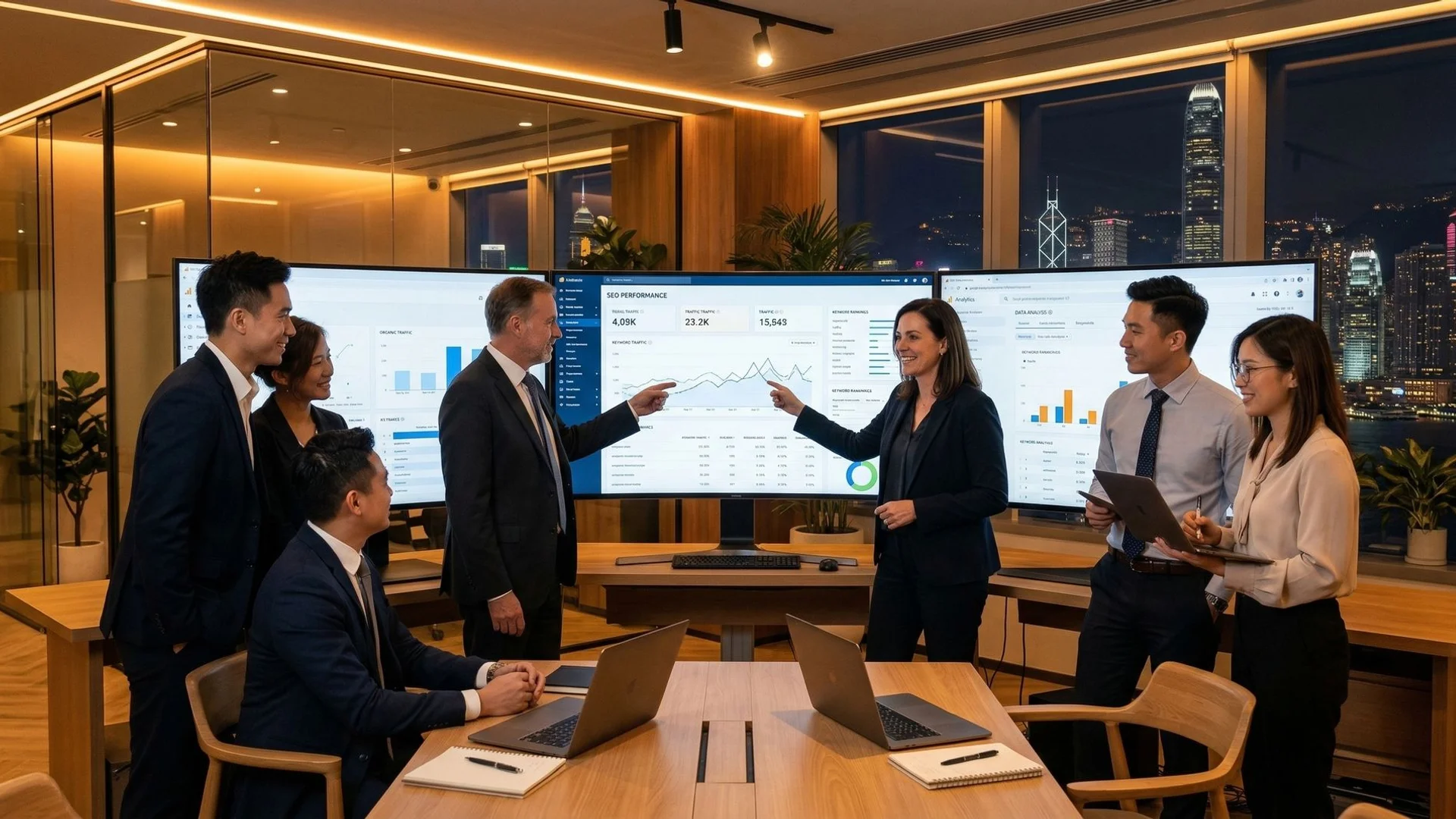 SEOENGINE 專業 SEO 團隊在香港辦公室分析數據